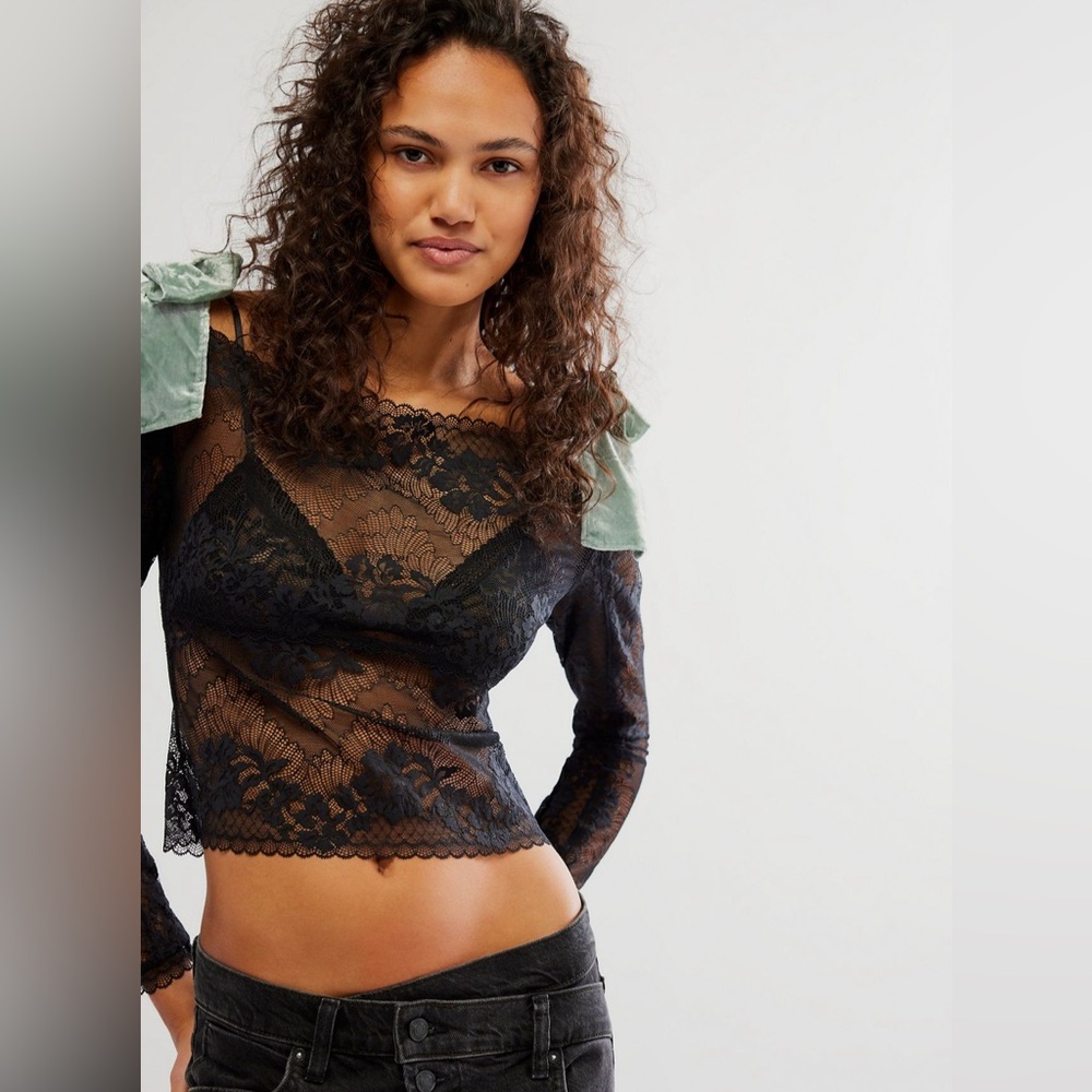 Free People Intimately Mademoiselle Top in black lace - Size M